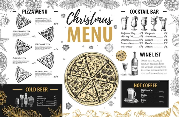 Desenho Mão Natal Design Menu Férias Menu Restaurante — Vetor de Stock