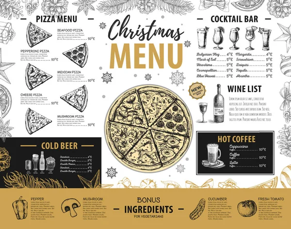 Dibujo Mano Diseño Menú Navideño Menú Restaurante — Vector de stock