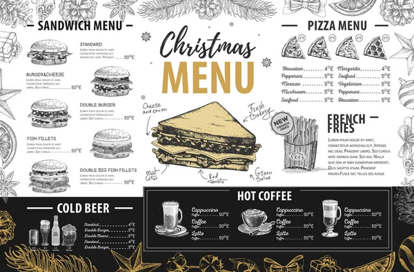Ruční Kreslení Vánoční Prázdninové Nabídky Designu Menu Restaurace — Stockový vektor