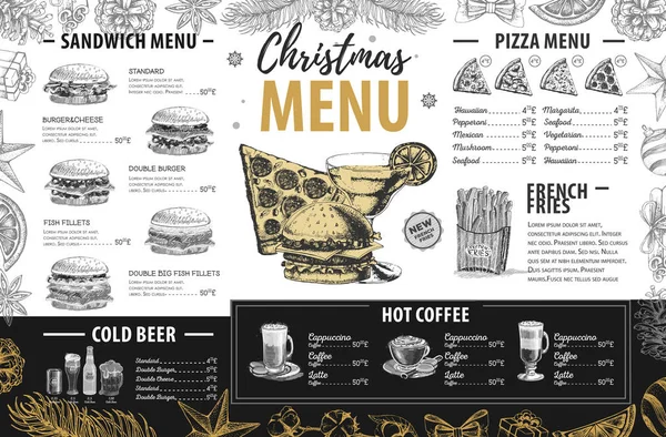 Dibujo Mano Diseño Menú Navideño Menú Restaurante — Vector de stock