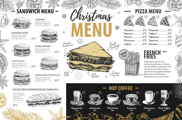 Handzeichnung Weihnachtsmenü Design Speisekarte — Stockvektor