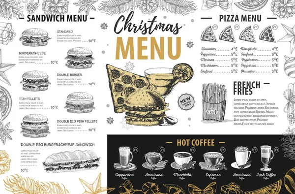 Dibujo Mano Diseño Menú Navideño Menú Restaurante — Vector de stock