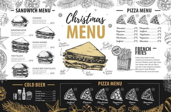 Handzeichnung Weihnachtsmenü Design Speisekarte — Stockvektor