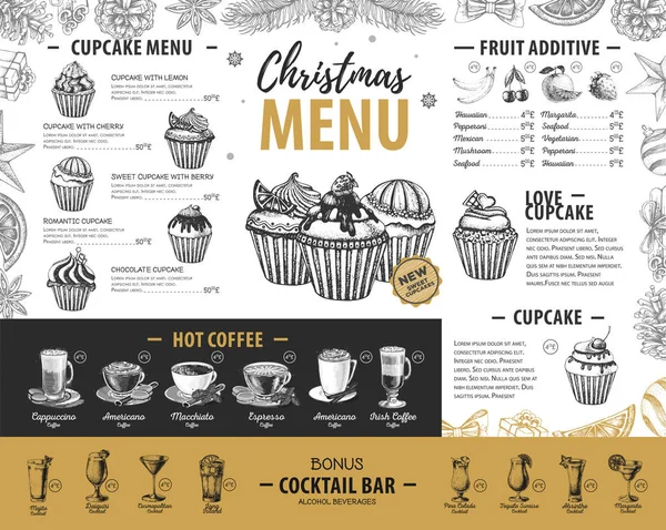 Desenho Mão Natal Design Menu Férias Menu Restaurante — Vetor de Stock