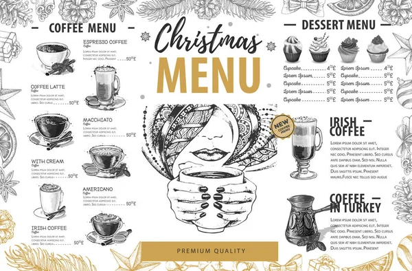 Hand drawing Christmas holiday menu design. Restaurant menu — Stock Vector