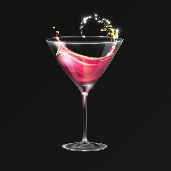 Verre Cosmopolite Cocktail Réaliste Illustration Vectorielle Sur Fond Transparent — Image vectorielle