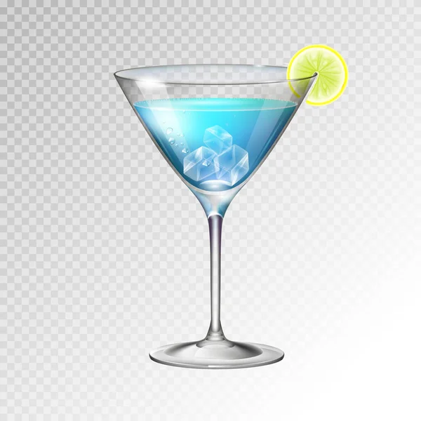 现实的鸡尾酒蓝色泻湖玻璃向量例证在透明背景 — 图库矢量图片