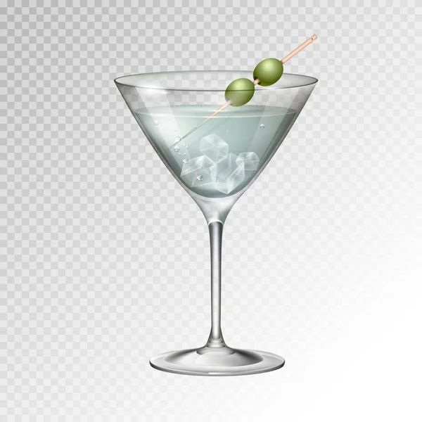 Realistic Cocktail Martini Glass Vector Illustration Transparent Background — Stock Vector