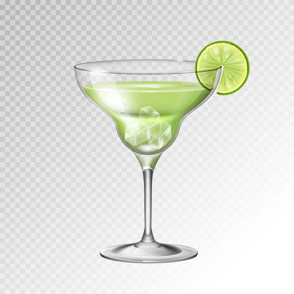 Realistic Cocktail Margarita Glass Vector Illustration Transparent Background — Stock Vector