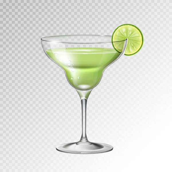Realistic Cocktail Margarita Glass Vector Illustration Transparent Background — Stock Vector
