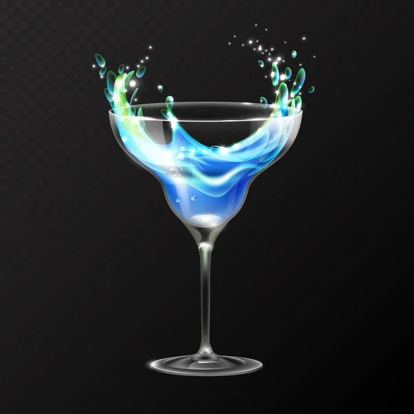 Realistische Cocktail Blauwe Lagune Glas Vectorillustratie Transparante Achtergrond — Stockvector