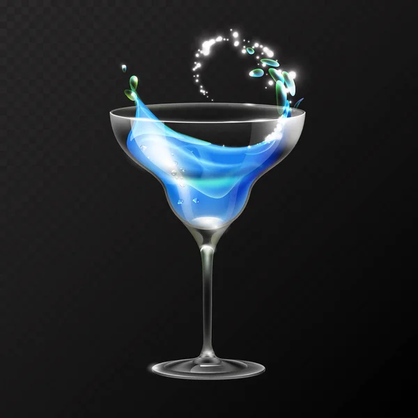 Realistische Cocktail Blauwe Lagune Glas Vectorillustratie Transparante Achtergrond — Stockvector