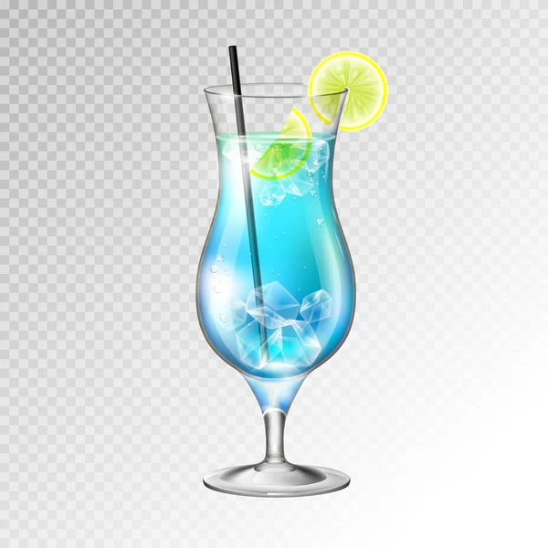 Cocktail Realistico Blu Laguna Vetro Vettoriale Illustrazione Sfondo Trasparente — Vettoriale Stock