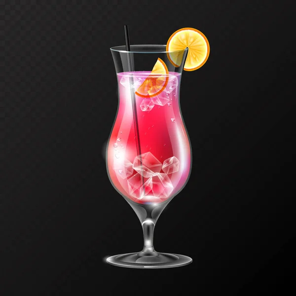 Realistiska Cocktail Tequila Sunrise Glas Vektorillustration Transparent Bakgrund — Stock vektor