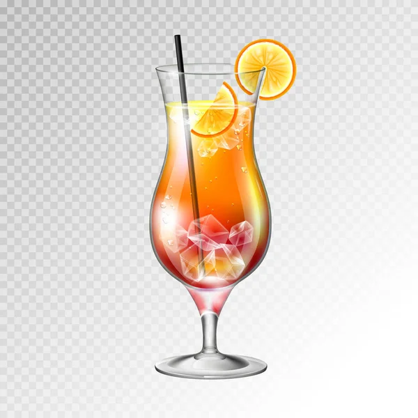 Realistiska Cocktail Tequila Sunrise Glas Vektorillustration Transparent Bakgrund — Stock vektor