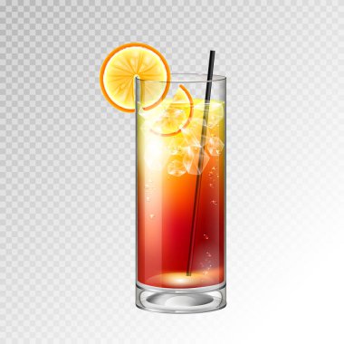 Gerçekçi kokteyl tekila sunrise cam vektör çizim şeffaf arka plan üzerinde