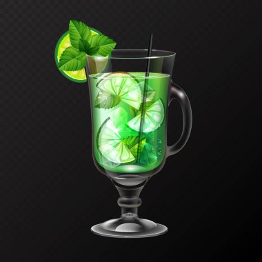 Gerçekçi kokteyl mojito cam vektör çizim şeffaf arka plan üzerinde