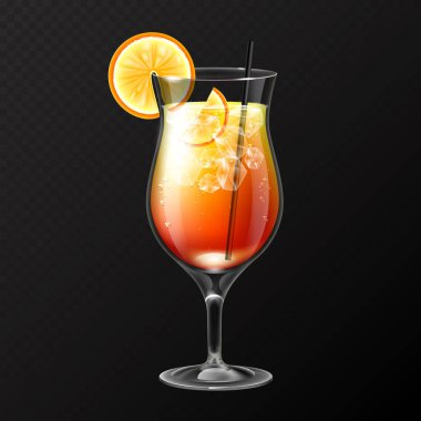 Gerçekçi kokteyl tekila sunrise cam vektör çizim şeffaf arka plan üzerinde