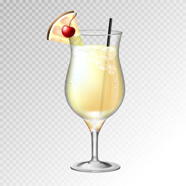 Gerçekçi kokteyl pina colada cam vektör çizim şeffaf arka plan üzerinde