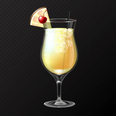 Gerçekçi kokteyl pina colada cam vektör çizim şeffaf arka plan üzerinde
