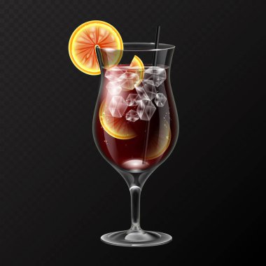 Gerçekçi kokteyl long Island Ice çay cam vektör çizim şeffaf arka plan üzerinde