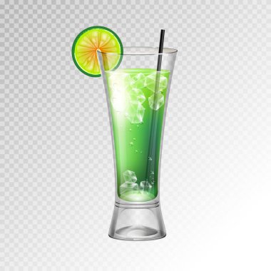 Gerçekçi kokteyl mojito cam vektör çizim şeffaf arka plan üzerinde