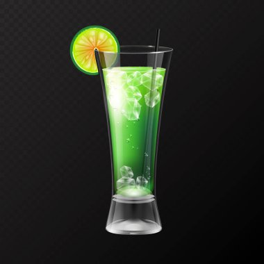 Gerçekçi kokteyl mojito cam vektör çizim şeffaf arka plan üzerinde