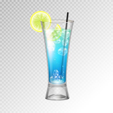 Gerçekçi kokteyl mavi lagün cam vektör çizim şeffaf arka plan üzerinde