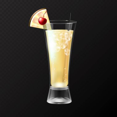 Gerçekçi kokteyl pina colada cam vektör çizim şeffaf arka plan üzerinde
