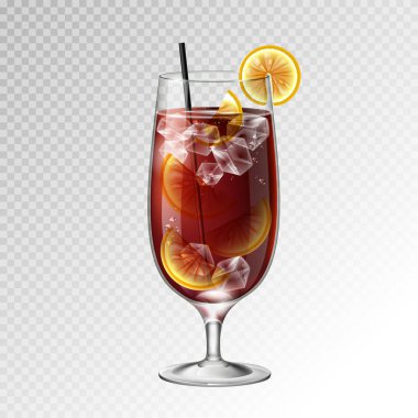Gerçekçi kokteyl long Island Ice çay cam vektör çizim şeffaf arka plan üzerinde