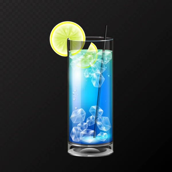 Realistiska Cocktail Blå Lagunen Glas Vektorillustration Transparent Bakgrund — Stock vektor