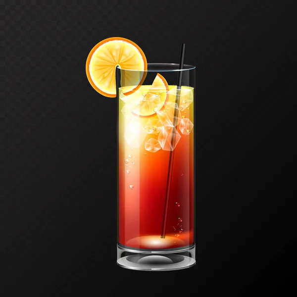 Realistiska Cocktail Tequila Sunrise Glas Vektorillustration Transparent Bakgrund — Stock vektor