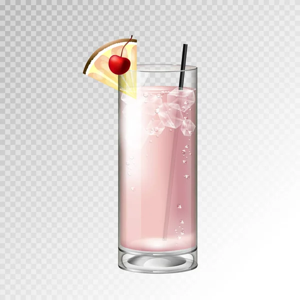 Realistic Cocktail Pina Colada Glass Vector Illustration Transparent Background — Stock Vector