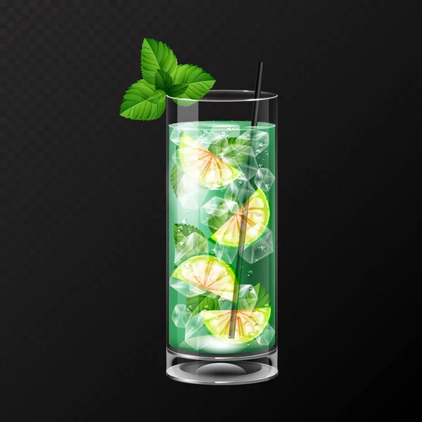 Realistische Cocktail Mojito Glas Vektor Illustration Auf Transparentem Hintergrund — Stockvektor