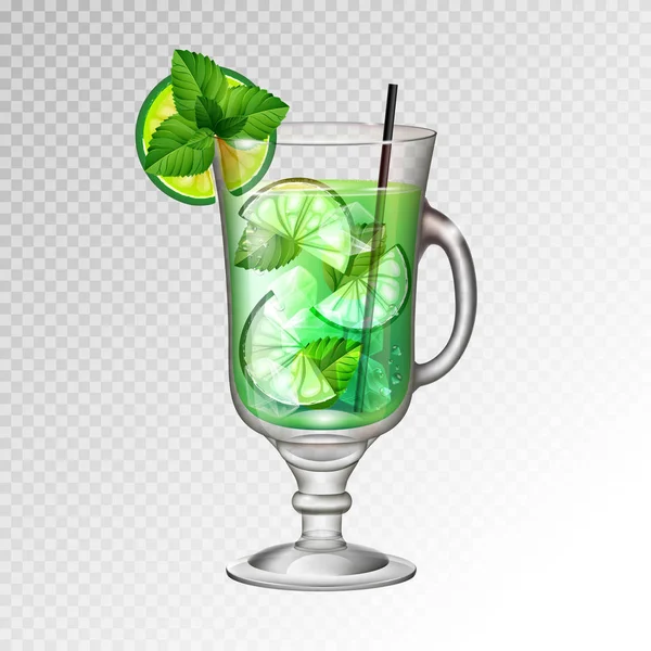 Realistiska Cocktail Mojito Glas Vektorillustration Transparent Bakgrund — Stock vektor
