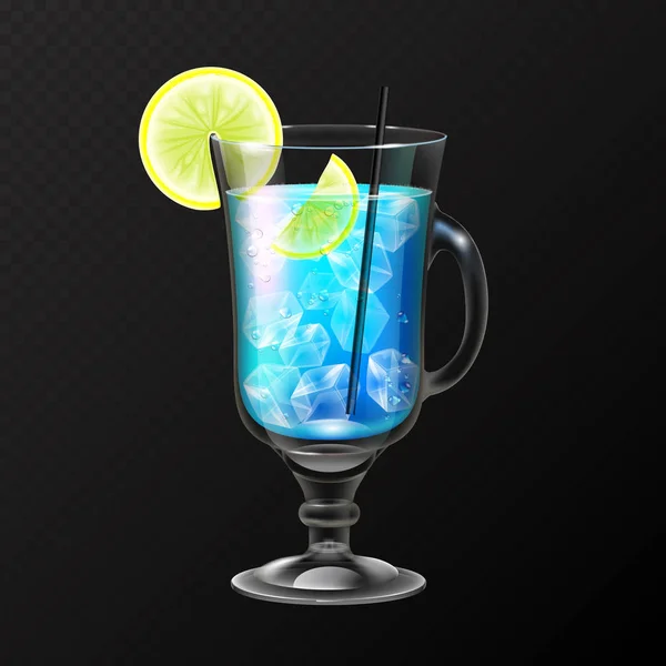 Realistiska Cocktail Blå Lagunen Glas Vektorillustration Transparent Bakgrund — Stock vektor