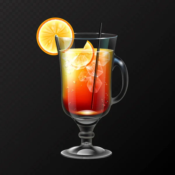 Realistic Cocktail Tequila Sunrise Glass Vector Illustration Transparent Background — Stock Vector