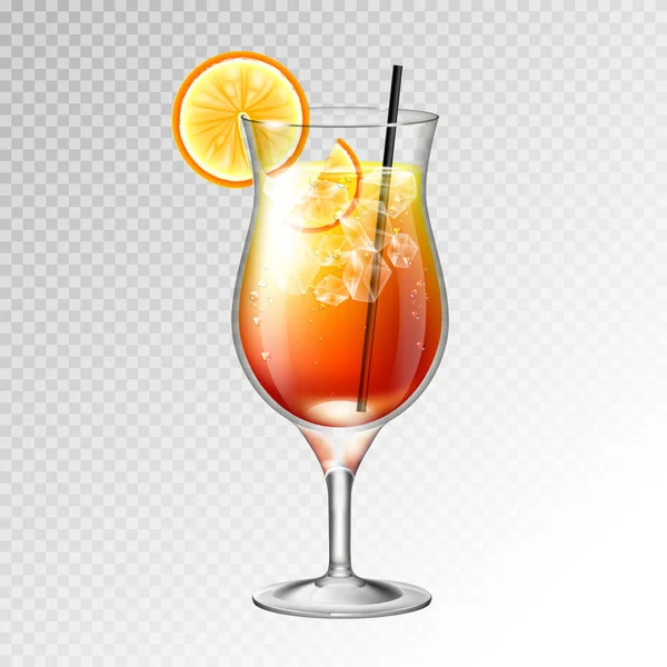 Realistische Cocktail Tequila Sonnenaufgang Glas Vektor Illustration Auf Transparentem Hintergrund — Stockvektor