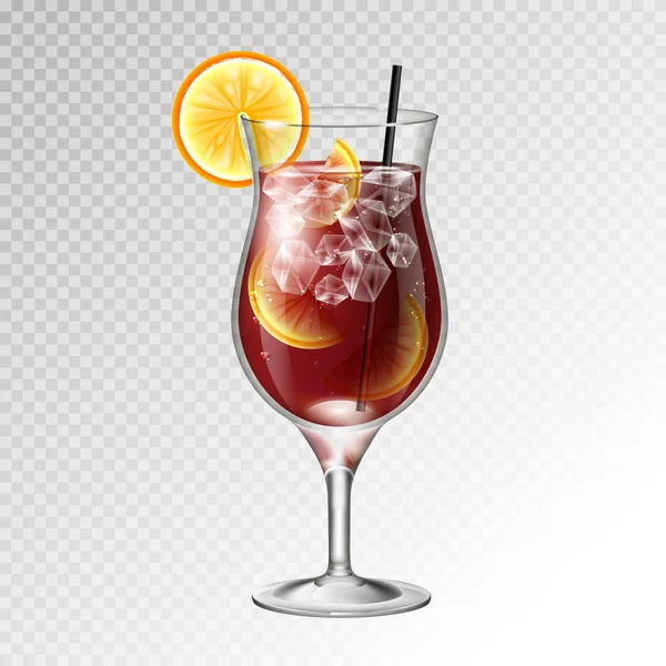 Realistic Cocktail Long Island Ice Tea Glass Vector Illustration Transparent — Stock Vector