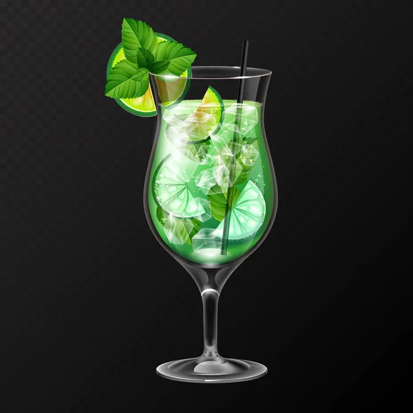 Realistico Cocktail Mojito Vetro Vettoriale Illustrazione Sfondo Trasparente — Vettoriale Stock