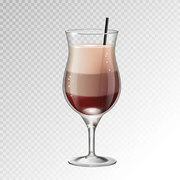 Realistic Cocktail Irish Coffee Glass Vector Illustration Transparent Background — Stock Vector