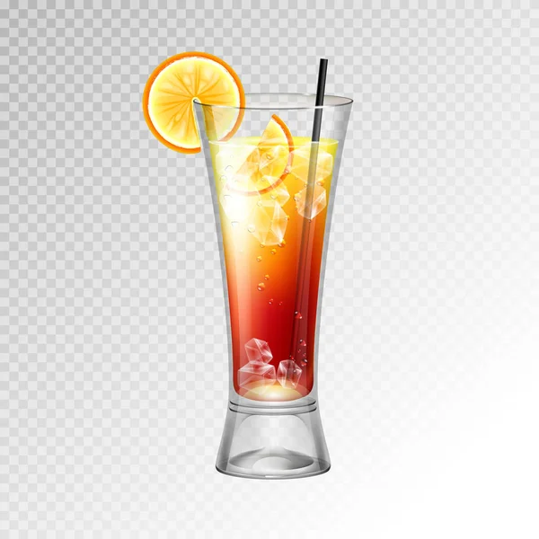 Realistiska Cocktail Tequila Sunrise Glas Vektorillustration Transparent Bakgrund — Stock vektor