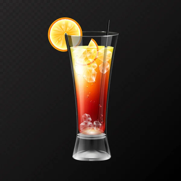 Verre Réaliste Tequila Cocktail Lever Soleil Vecteur Illustration Sur Fond — Image vectorielle