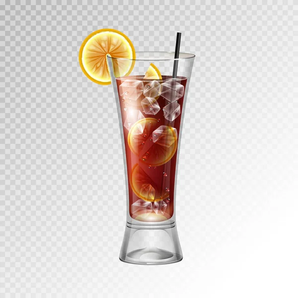Illustration Vectorielle Verre Thé Glacé Longue Île Cocktail Réaliste Sur — Image vectorielle