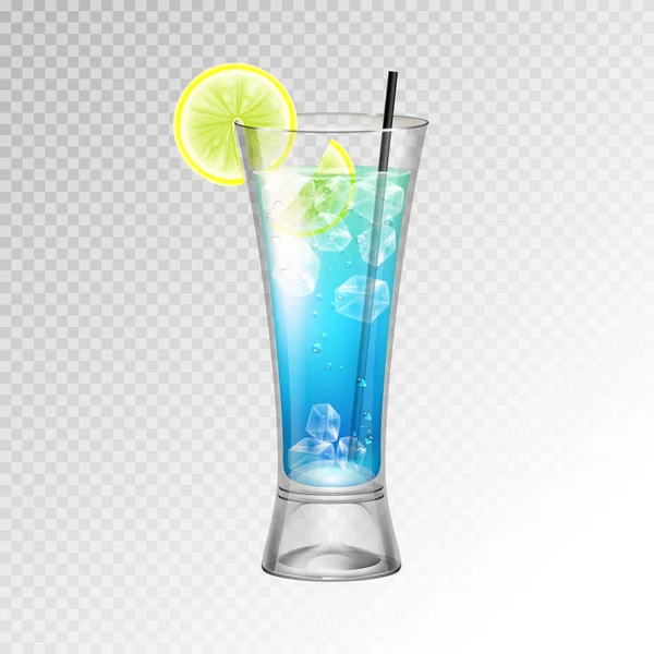Realistische Cocktail Blaue Lagunenglasvektorabbildung Auf Transparentem Hintergrund — Stockvektor