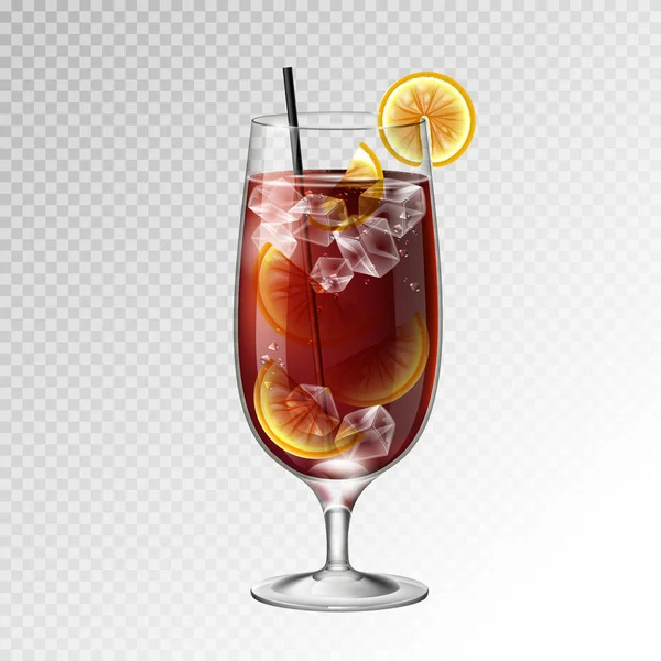 Realistiska Cocktail Long Island Ice Tea Glas Vektorillustration Transparent Bakgrund — Stock vektor