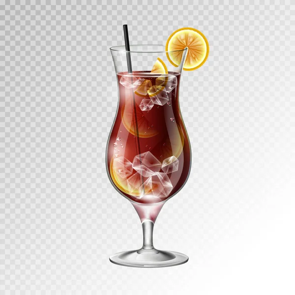 Cocktail Realistico Lungo Isola Ghiaccio Vetro Vettoriale Illustrazione Sfondo Trasparente — Vettoriale Stock