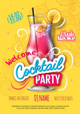 Cocktail party poster in eclectic modern style. Realistic cocktail clipart