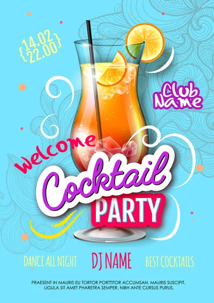 Cocktail Party Poster Eclectic Modern Style Realistic Cocktail — Stock Vector