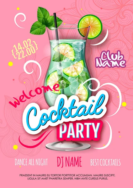 Cocktail Party Poster Eclectic Modern Style Realistic Cocktail — Stock Vector